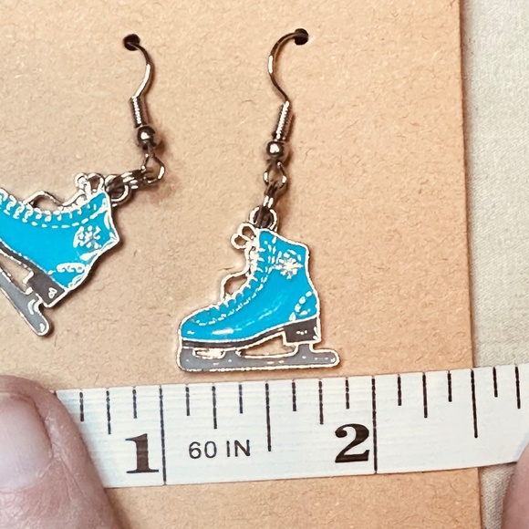 Stainless Steel Earring Hooks Blue & Silver Dangle Ice Skates Hand Crafted - Picture 4 of 4